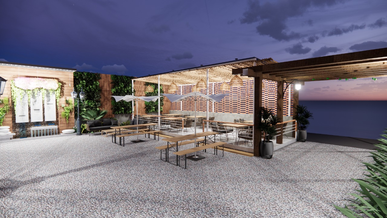 Community table under pendant lights