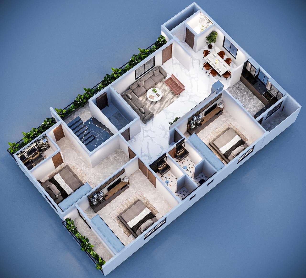 Sun shading louvers and planted buffer