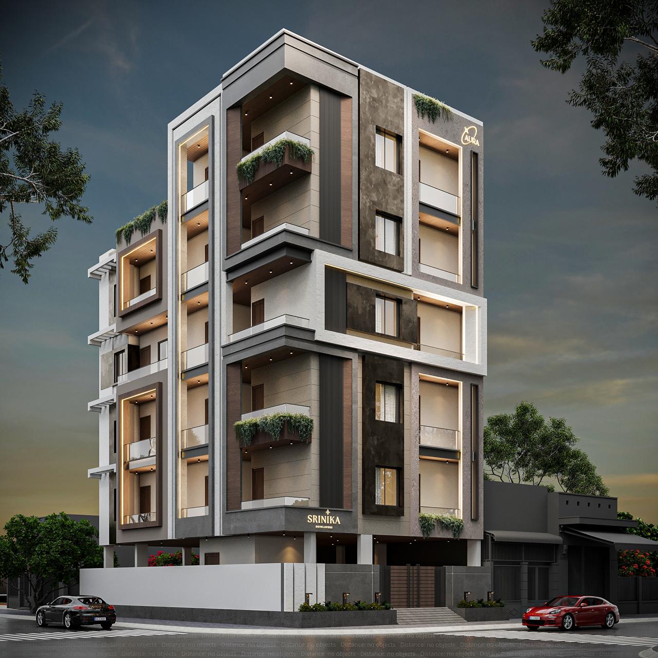 Night view — facade lighting and textures