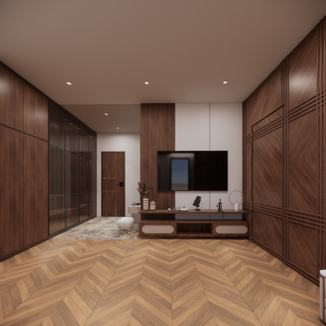 Bedroom with soft textiles and concealed storage